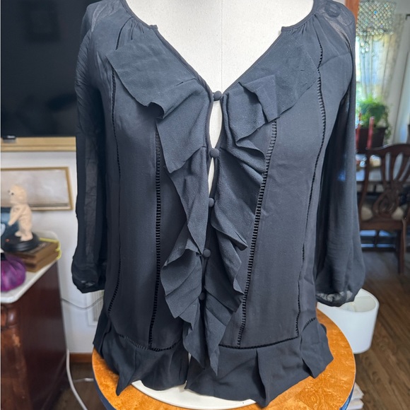 Diane Von Furstenberg Tops - Diane Von Furstenberg Black Ruffle Silk Blouse